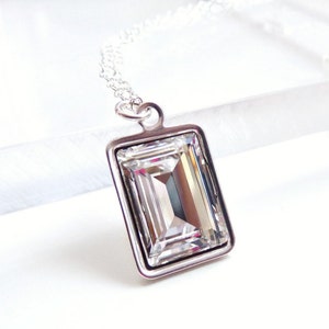 Clear emerald cut crystal necklace - bridal jewelry - bridesmaid jewelry - wedding jewelry - Swarovski Crystal