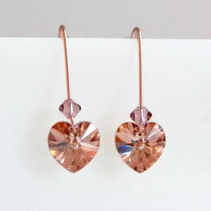 Crystal heart earrings in rose gold blush pink rose gold earrings rose gold heart hearrings Swarovski earrings zdjęcie 1