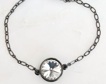 Clear crystal Swarovski rivoli bracelet on gunmetal - gunmetal bracelet