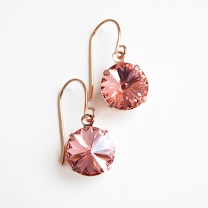 rose gold crystal earrings in peach - peach crystal earrings - blush earrings - peach earrings - rose gold jewelry