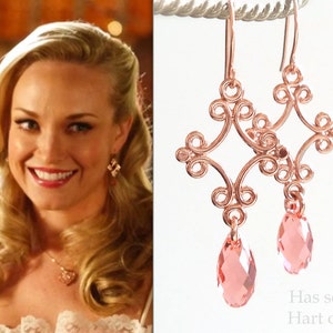 rose gold earrings - peach earrings - peach crystal earrings - swarovski peach - rose gold - as seen on the hart of dixie