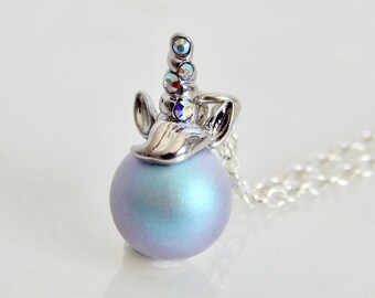 Blue unicorn pearl and crystal necklace - unicorn necklace - unicorn charm - Swarovski unicorn