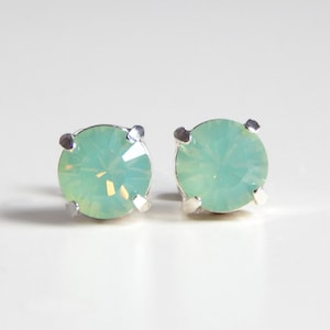 Mint opal stud earring - mint crystal post earrings - bridesmaid earrings- bridal earrings