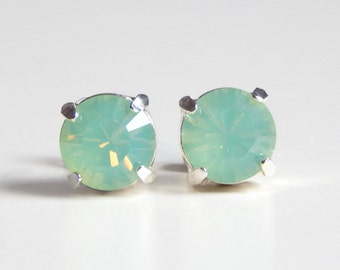 Mint opal stud earring - mint crystal post earrings - bridesmaid earrings- bridal earrings