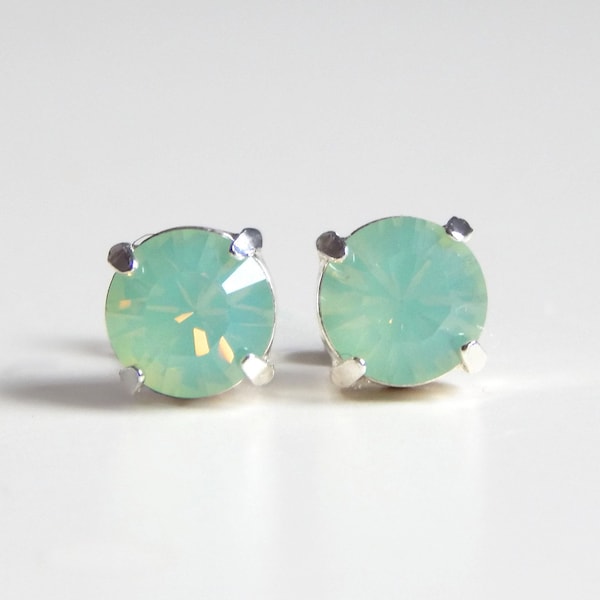 Mint opal stud earring - mint crystal post earrings - bridesmaid earrings- bridal earrings