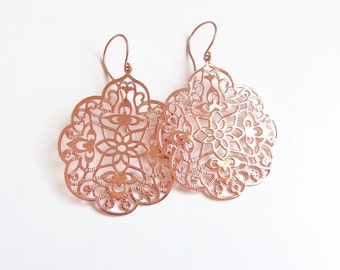 rose gold filigree earrings - boho earrings - rose gold earrings - rose gold dangle earrings