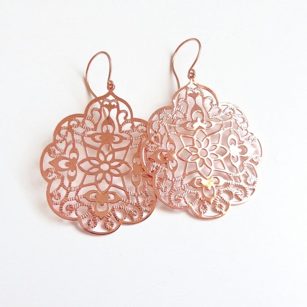 boucles d'oreilles en filigrane d'or rose - boucles d'oreilles bohèmes - boucles d'oreilles en or rose - boucles d'oreilles pendantes en or rose