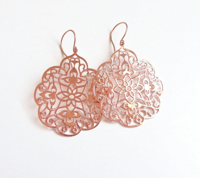 rose gold filigree earrings boho earrings rose gold earrings rose gold dangle earrings image 1