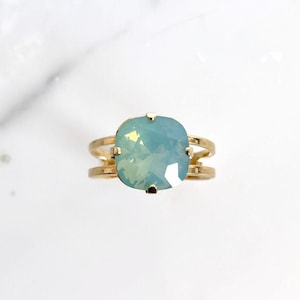 Mint opal square stone crystal ring - cushion cut crystal ring - Swarovski crystal - Swarovski ring - mint green