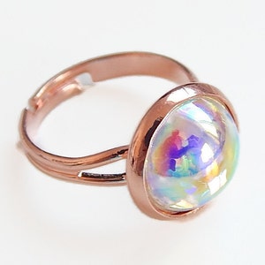 Crystal bubble ring on rose gold rose gold ring rose gold jewelry pink gold clear ab rainbow crystal iridescent crystal image 3