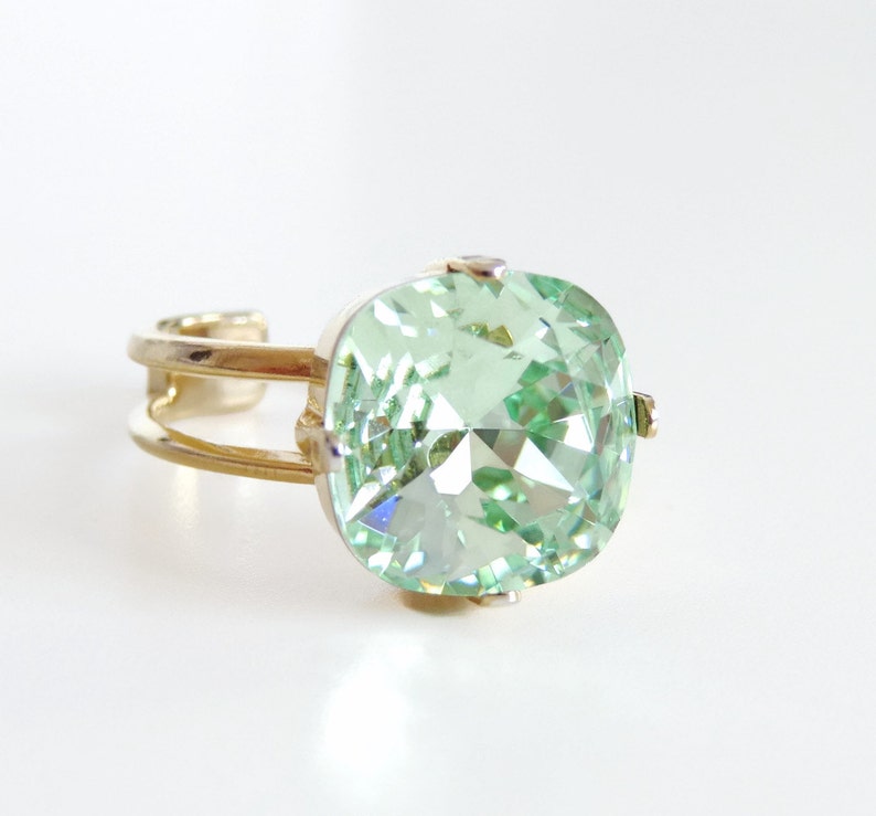 Mint Green Crystal Ring Light Green Crystal Square Stone Etsy