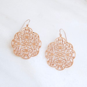 rose gold filigree earrings boho earrings rose gold earrings rose gold dangle earrings image 4