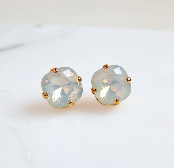 White opal and rose gold earrings - designed with Swarovski crystals - opalite earrings