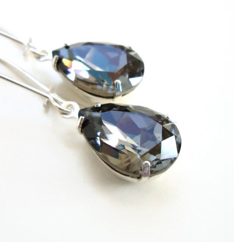 Black Diamond Crystal Drop Earrings Crystal Night Bridal Jewelry designed with SWAROVSKI® Crystals image 2