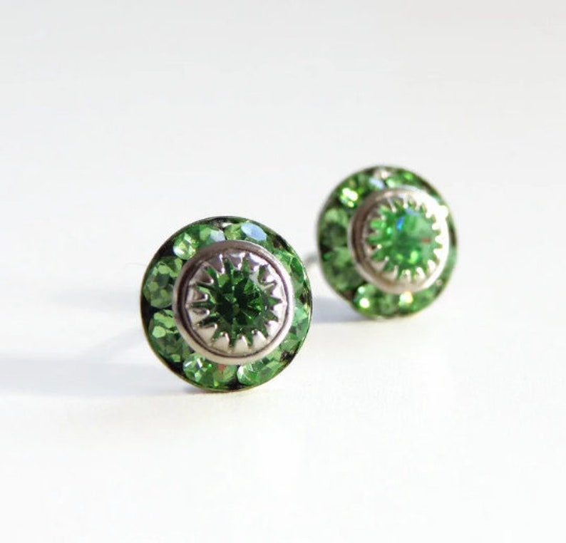 Vintage crystal stud earrings crystal earrings Swarovski earrings crystal studs crystal earrings Peridot Green