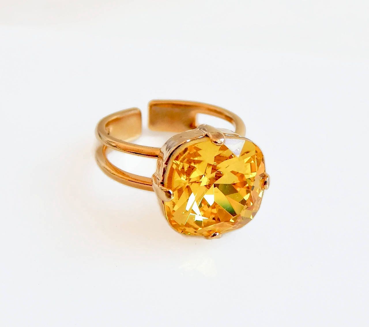 Citrine & White Topaz Engagement Ring - 10kt Yellow Gold, Handcrafted Bridal Jewelry, Healing Crystal Gift For Her