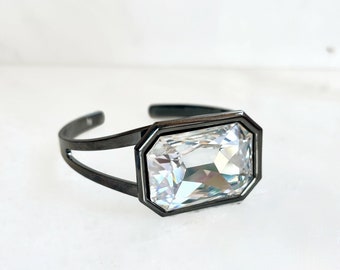 Clear crystal cuff bracelet - created with Swarovski crystal - crystal bracelet - large crystal bracelet - crystal cuff