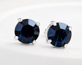 Navy Blue Crystal Post Earrings - Blue Earrings - Bridesmaid Jewelry - September Birthstone - crystal earrings - Swarovski earrings