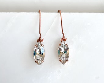 Clear marquis crystal earrings on rose gold - Swarovski crystal - crystal dangle earrings - rose gold crystal earrings