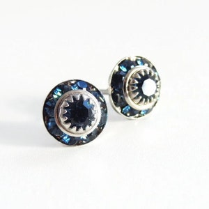 Vintage crystal stud earrings crystal earrings Swarovski earrings crystal studs crystal earrings Navy Blue