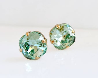 Mint green crystal earrings - mint green studs - green crystal studs - crystal studs - Swarovski crystal - green earrings