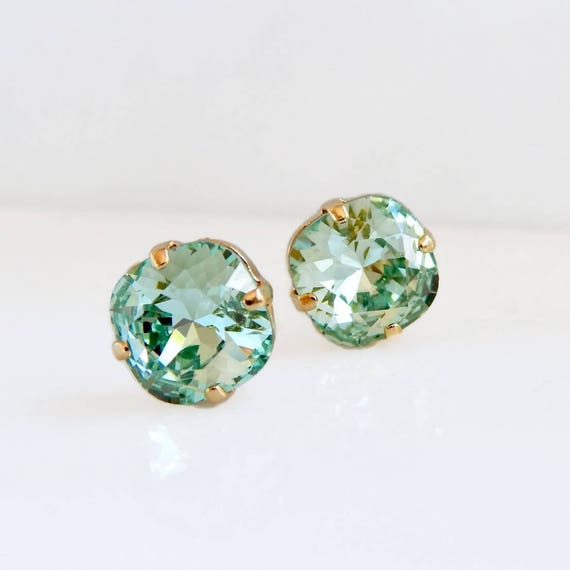 Mint green crystal earrings mint green studs green crystal studs crystal studs Swarovski crystal green earrings Etsy