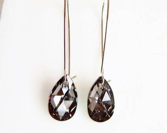 Black teardrop crystal earrings - Swarovski crystal - black diamond - black earrings - black crystal earrings