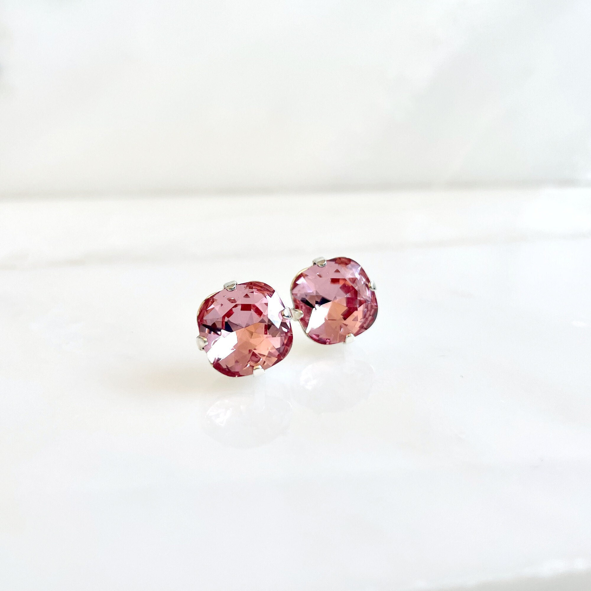 Pink Crystal Post Earring - Square Stone Earrings - created with SWAROVSKI® Crystals