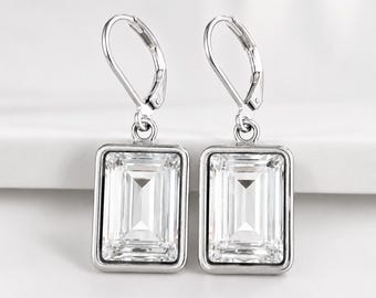Clear crystal emerald cut earrings - Swarovski crystal - crystal earrings - clear crystal earrings - rectangle earrings - silver earrings