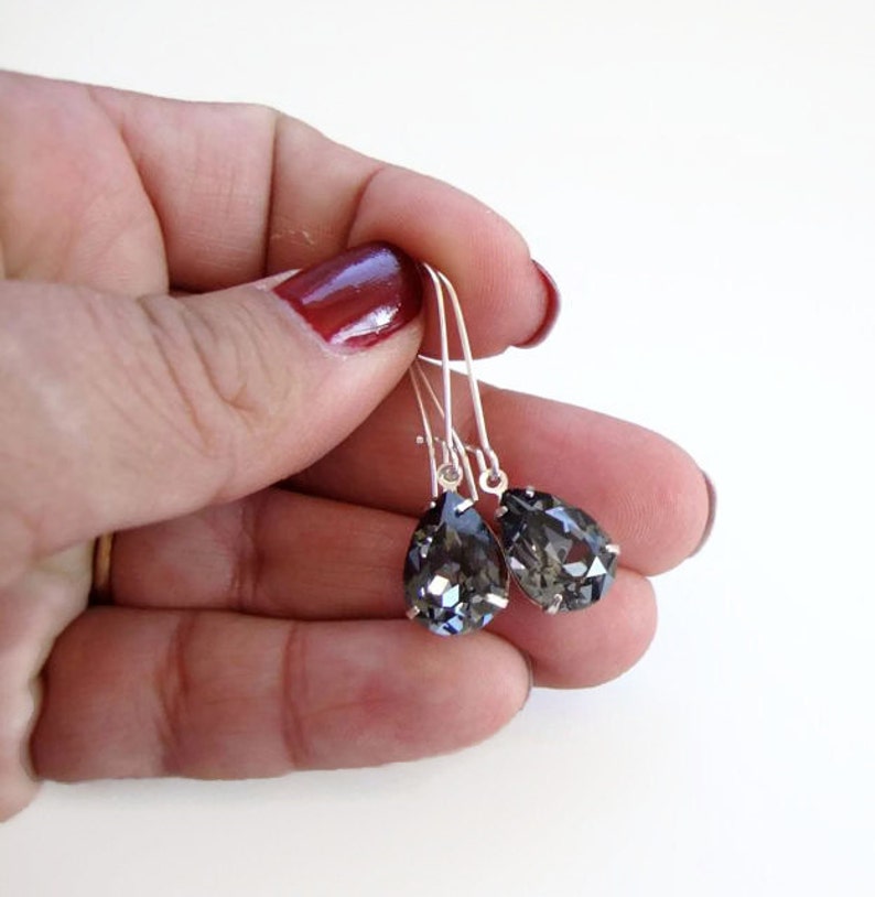 Black Diamond Crystal Drop Earrings Crystal Night Bridal Jewelry designed with SWAROVSKI® Crystals image 4