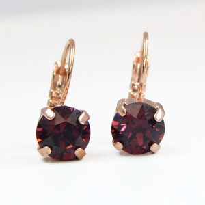 Marsala Crystal Leverback Earrings Rose Gold created with SWAROVSKI® Crystals image 3