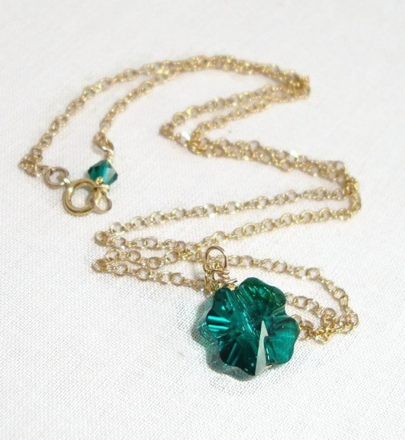 Crystal four leaf clover necklace Good Luck necklace greenery emerald green Swarovski crystal lucky charm image 3