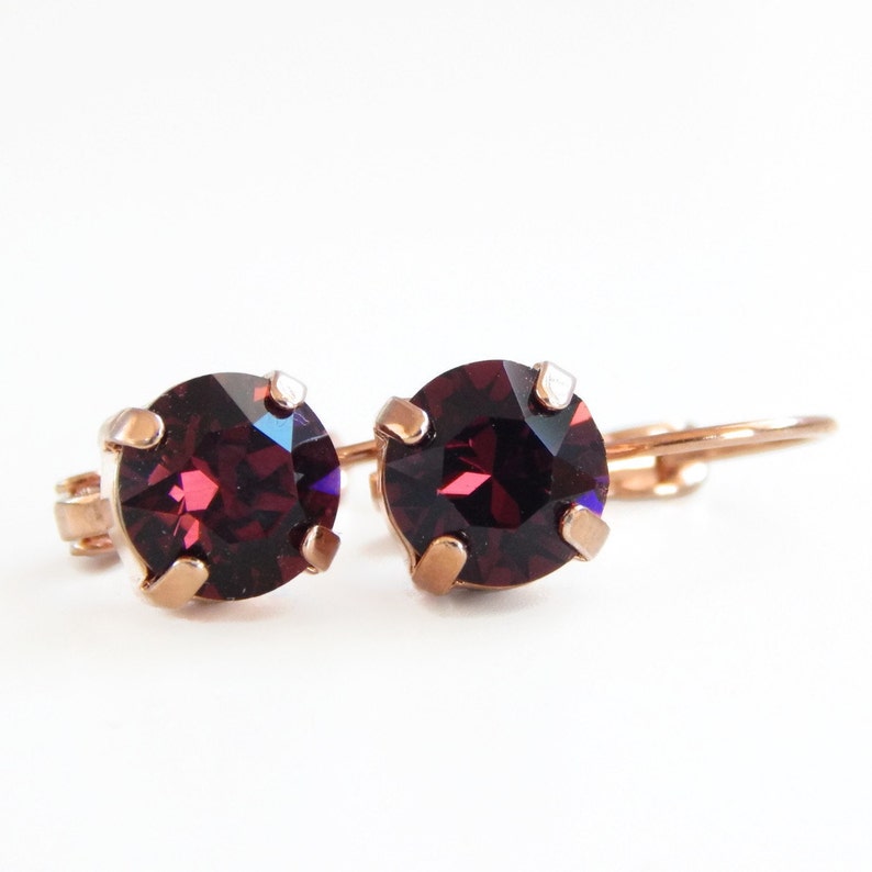 Marsala Crystal Leverback Earrings Rose Gold created with SWAROVSKI® Crystals image 1