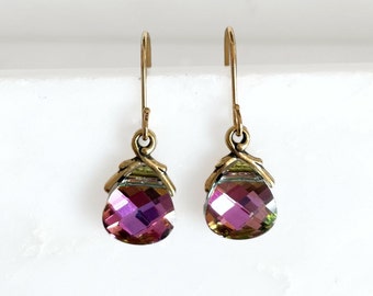 Light rainbow metallic flat briolette earrings - created with SWAROVSKI® Crystals - light vitral