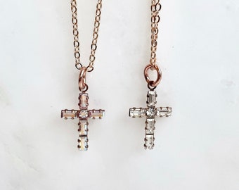 Crystal cross necklace - rose gold - first communion gift - baptism gift