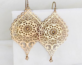 Silver or Gold filigree earrings - boho earrings - gold earrings - gold dangle earrings - Silver dangle earrings