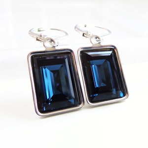 Navy Blue Baguette Crystal Earrings - Bridesmaid Jewelry - Weddings - Swarovski crystal - Swarovski earrings - Dark blue Earrings
