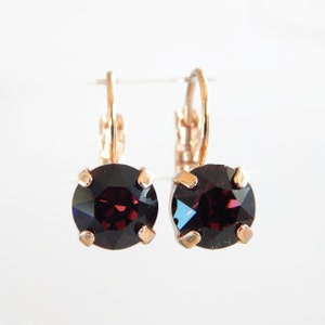 Marsala Crystal Leverback Earrings Rose Gold created with SWAROVSKI® Crystals image 4