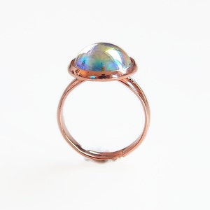 Crystal bubble ring on rose gold rose gold ring rose gold jewelry pink gold clear ab rainbow crystal iridescent crystal image 4