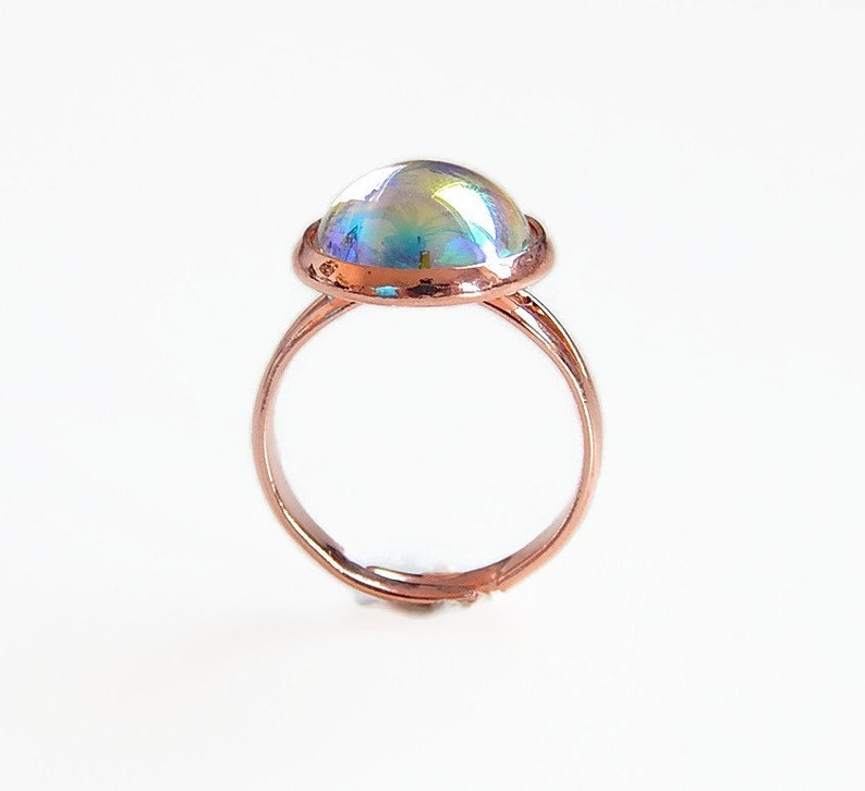 Crystal bubble ring on rose gold rose gold ring rose gold jewelry pink gold clear ab rainbow crystal iridescent crystal image 4