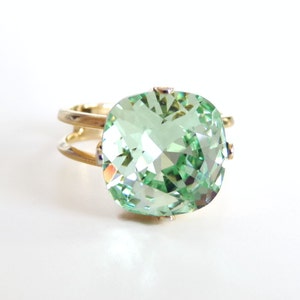 Mint green crystal ring - light green crystal - square stone ring - chrysolite
