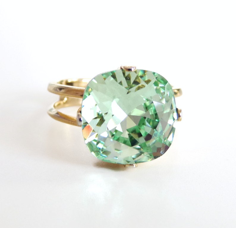 Mint Green Crystal Ring Light Green Crystal Square Stone Etsy