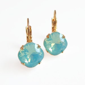 Mint opal crystal earrings - cushion cut crystal earrings - Swarovski crystal - Swarovski earrings - mint green