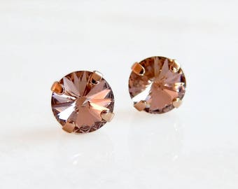 Blush and rose gold stud earrings - rose gold stud earrings - Swarovski crystal - rose gold earrings - rose gold jewelry - blush pink