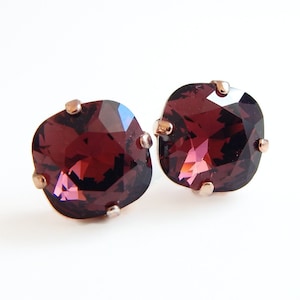 Marsala crystal earrings - square stone earrings - burgundy  earrings - Swarovski crystal - wine red