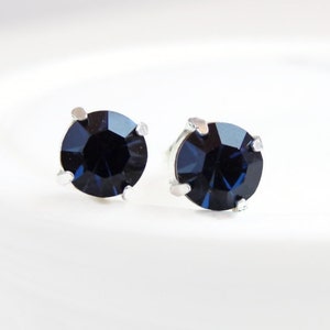 Navy Blue Crystal Post Earrings - Blue Earrings - Bridesmaid Jewelry - September Birthstone - crystal earrings - Swarovski earrings