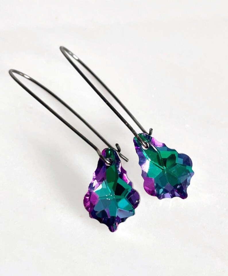 Electric Crystal Baroque Earrings on Gun Metal Colorful Crystal Rainbow Crystal Dangle Earring image 1