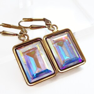 Clear AB Crystal Emerald Cut Earrings - Bridesmaid Jewelry - Weddings