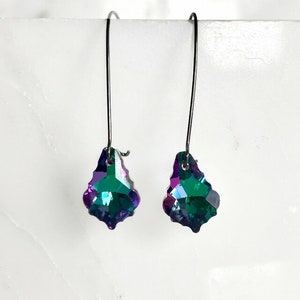 Electric Crystal Baroque Earrings on Gun Metal Colorful Crystal Rainbow Crystal Dangle Earring image 3
