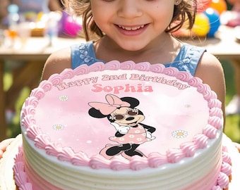 Personalized Pink Minnie Mouse Cake Topper: Girl's Birthday (Digital Download)